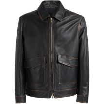 Veste Dondup Biker cuir nappa effet usé noir
