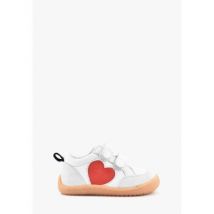 Baskets basses enfant benjie Myrtille cœur Barefoot Premiers pas Blanc Rouge noir