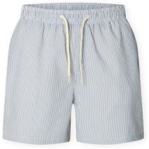 Short Selected Cooper-Seersucker Swim Trunks - Blue Mirage