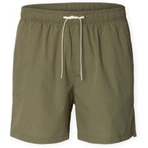Short Selected Cooper-Seersucker Swim Trunks - Deep Lichen Green