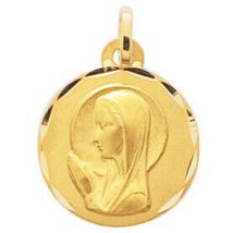 Pendentifs Brillaxis Médaille Vierge plaqué or sablé contour ciselé