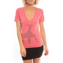 T-shirt So Charlotte V neck short sleeves Giraffe T00-91-80 Rose