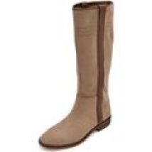 Stivali Corina  Stivali donna alto nabuk scamosciato beige morbido con striscia