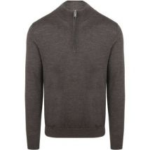 Sweater Profuomo Half Zip Pullover Merinowol Donkerbruin