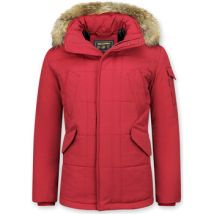 Parka Jas Beluomo Rode Winterjas Grote Bontkraag