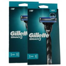 2 x Gillette Mach 3 Rasierapparat Herrenrasierer Gesicht 1 Griff + 1 Klinge Set