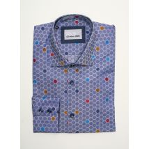 CHRISTIAN VALER - Chemise manches longues bleu en coton - Homme - Taille S - Modz