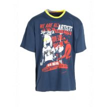 Frankie Morello Herbst/Winter Blaues Statement T-Shirt Herre, Größe L