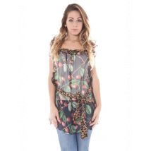 JOHN GALLIANO Bluse mit Beerendruck und Leopardenakzent, Größe 40