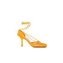 Elegant Orange Cotton Leather Sandals