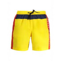 Schwimmshorts mit Innenslip und Taschen - Gelb mit Kontrast und Logo, Größe XL