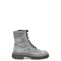 Ninalilou Wildleder Strass Stiefeletten Grau Damen Stiefel 4, Größe 36.5