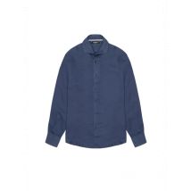 Yos Herren Frühlingssommerhemd Blau Baumwolle Leinen, Größe M