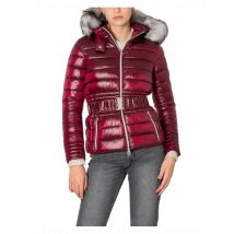 No Zone Damen Pufferjacke Bordeaux mit Gürtel und Kapuze, Größe S