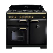 115540 CLASSIC Deluxe 100cm Dual Fuel Range Cooker, Black/Brass Trim