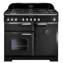 128580 CLASSIC Deluxe 100cm Dual Fuel Range Cooker, Charcoal Black/Chrome Trim