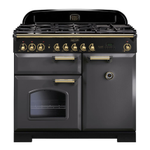 124210 CLASSIC Deluxe 100cm Dual Fuel Range Cooker, Slate/Brass Trim