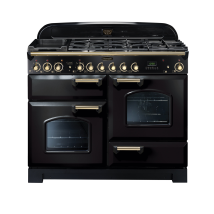 79800 CLASSIC Deluxe 110cm Dual Fuel Range Cooker, Black/Brass Trim