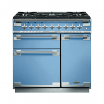 108430 ELISE 90cm Dual Fuel Range Cooker, China Blue/Brushed Nickel Trim