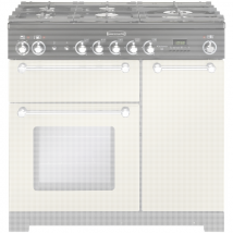 81440 KITCHENER 90cm Dual Fuel Range Cooker, Cream/Chrome Trim
