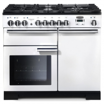 98950 PROFESSIONAL Deluxe 90cm Dual Fuel Range Cooker, White/Chrome Trim