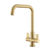 Aquaquad Dual Lever Monobloc Tap, Brushed Brass finish
