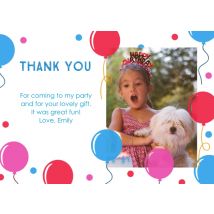 Thank You Party Balloons 8x6" (20x15cm) Flat Card set of 20 (gloss cardstock), rounded corners, Card & Stationery Light Blue