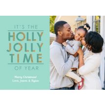 Holly Jolly Glitter 8x6" (20x15cm) Flat Card set of 20 (gloss cardstock), rounded corners, Card & Stationery Green