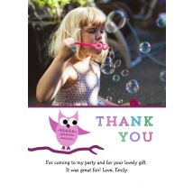 Thank You Party Owl 8x6" (20x15cm) Flat Card set of 20 (gloss cardstock), rounded corners, Card & Stationery Pink