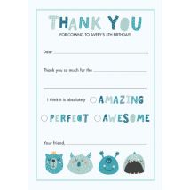 Lil Monsters Thank You 8x6" (20x15cm) Flat Card set of 20 (gloss cardstock), rounded corners, Card & Stationery Blue