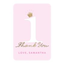 Thank You Princess One Crown 8x6" (20x15cm) Flat Card set of 20 (gloss cardstock), rounded corners, Card & Stationery Pink