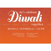 Diwali Invitation 8x6" (20x15cm) Flat Card set of 20 (gloss cardstock), rounded corners, Card & Stationery Orange