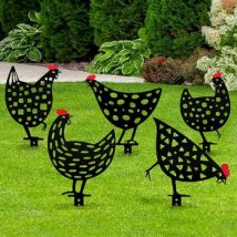 Easylife Garden Chicken Silhouettes Set Of 5 in Red, Acrylic