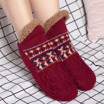 Easylife Snugglestep Rib Knit Sherpa Scuffs -Wine -L