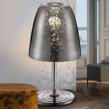 Szklana lampa stołowa Rasqua z chrom. powierzchnią
