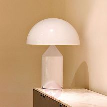 Designerska lampa stołowa ATOLLO, biała/ściemniana