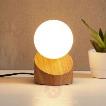Lampa stołowa LED Alisa z drewnopodobną podstawą