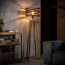 Lampa podłogowa Crossround z drewna i metalu