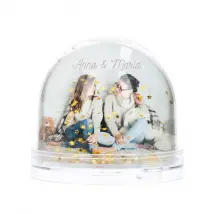 Snow globe with personal photos | With small stars | 9x8,5ø cm | Made of plastic | Add 2 photos to the globe