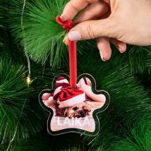 Personalised paw shaped acrylic Christmas ornament | with your photo or name | personalised Christmas decorations