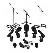SubZero Complete 5 Piece Drum Microphone Pack with Stands & Cables