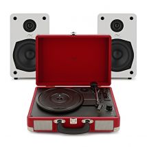 AVCOM Suitcase Turntable with Active Speakers Red & White