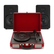 AVCOM Suitcase Turntable with Active Speakers Red & Black