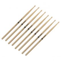 Promark Rebound 7A Long Hickory Drumsticks Acorn Wood Tip 4 Pair Value Bundle