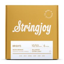 Stringjoy Brights Extra Light Gauge (10-50) 80/20 Bronze Acoustic Guitar Strings