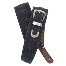 DAddario 25LBB00 Belt Buckle Leather Guitar Strap Black