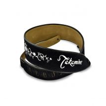 Takamine Guitar Strap Black Suede & Embroidered Grassflower