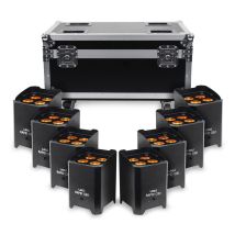 LEDJ QB1 RGBA LED Uplighter Black Eight Pack with Charge Case