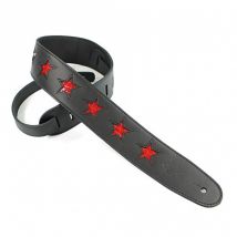DSL STAR25 Designers 2.5" Guitar Strap w/ Red Stars Black