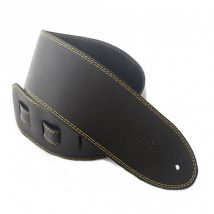 DSL SGE35 Leather 3.5" Guitar Strap Black w/ Yellow Edge Stitch